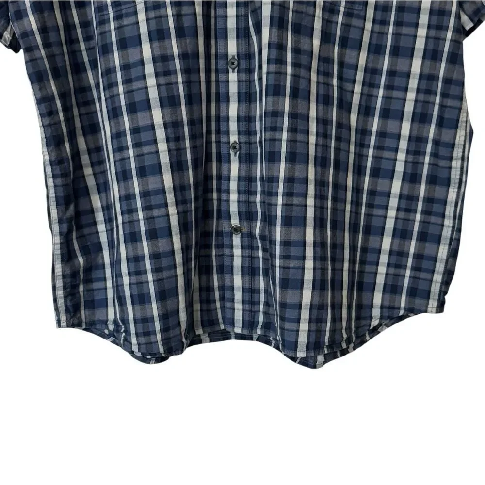 Carhartt Men 2XL Loose Fit Blue Plaid Button Down Shirt Short Sleeve Workwear - Picture 3 of 9